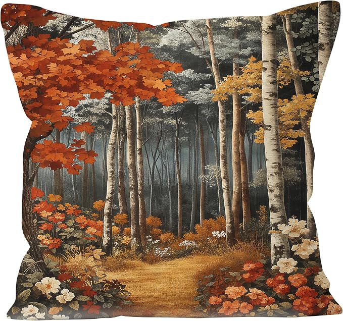 Rustic William Morris Inspired Autumn Forest Decor Throw Pillow Covers 18x18 by Unknown