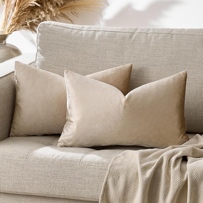 GIGIZAZA Velvet Taupe Decorative Throw Pillow Covers Couch Pillow Lumbar - Image 6