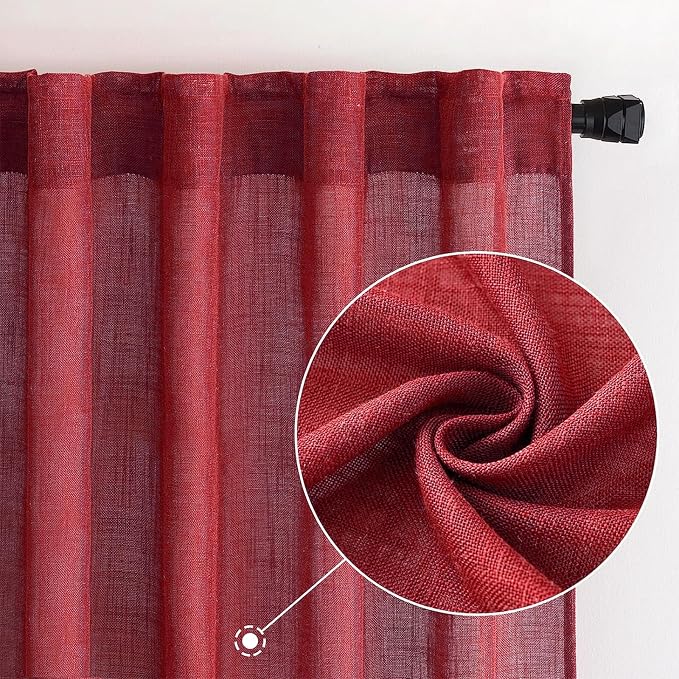 MIULEE Burgundy Red Linen Curtains 72 Inch Length - Image 2