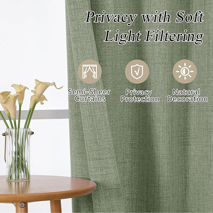 OVZME Green Valance for Windows, Light Filtering Faux Linen Textured Small Cafe - Image 7