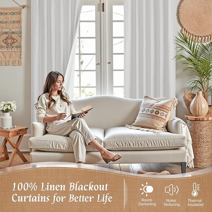 100% Blackout Linen Curtains 63 Inches - Image 2