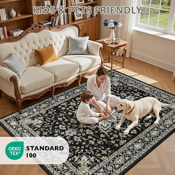 8x10 Area Rugs for Living Room: Washable Rug Soft Vintage Boho Medallion Carpet - Image 9