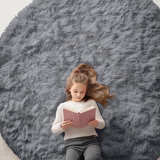 OLANLY Grey Round Rugs for Bedroom by OLANLY