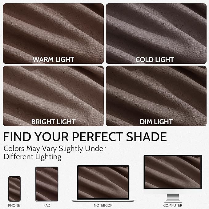 Nanspring Cappuccino Linen Blend Light Filtering Back Tab Curtains 102 Inches - Image 4