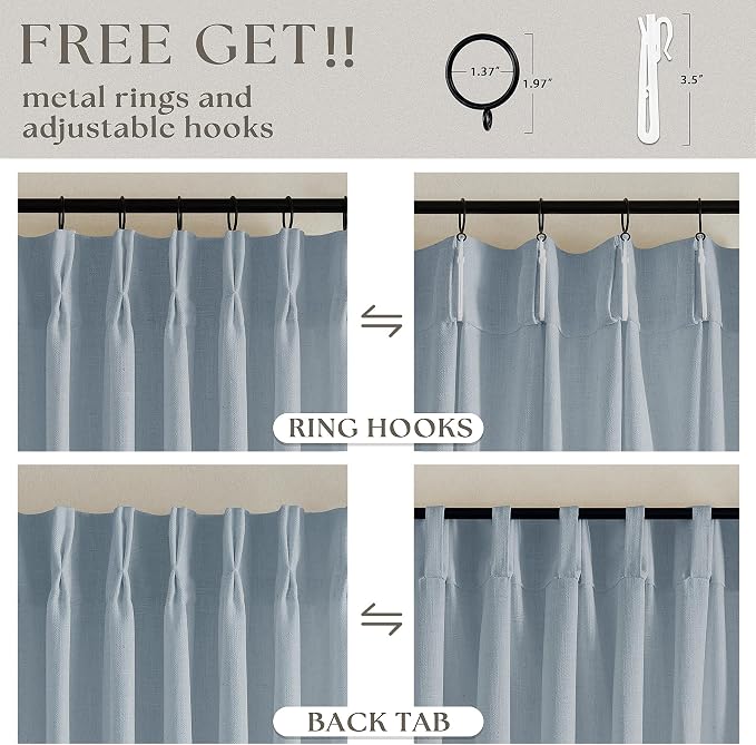 Extra Long Dusty Blue Linen Curtains 120 Inches Long 2 Panels | Coastal Sky Blue - Image 5