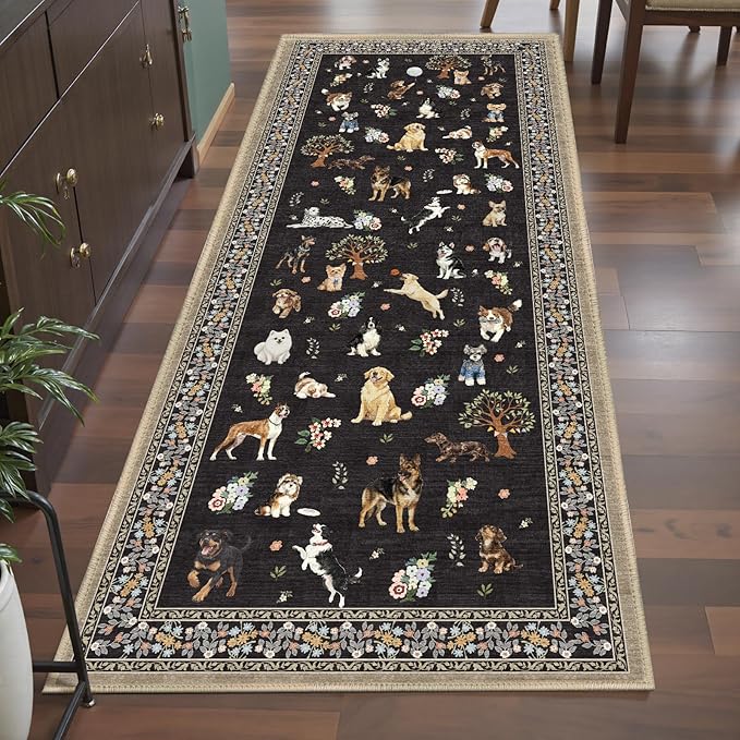 Black Hallway Runner Rug 2x5 for Bedroom Kitchen | Ultra-Thin; Boho Style; Low - Image 4