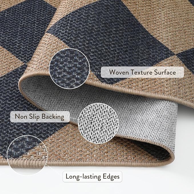 Lahome Colette Checkered Easy Jute Entryway Rug, 3x5 Washable Area Rugs - Image 3