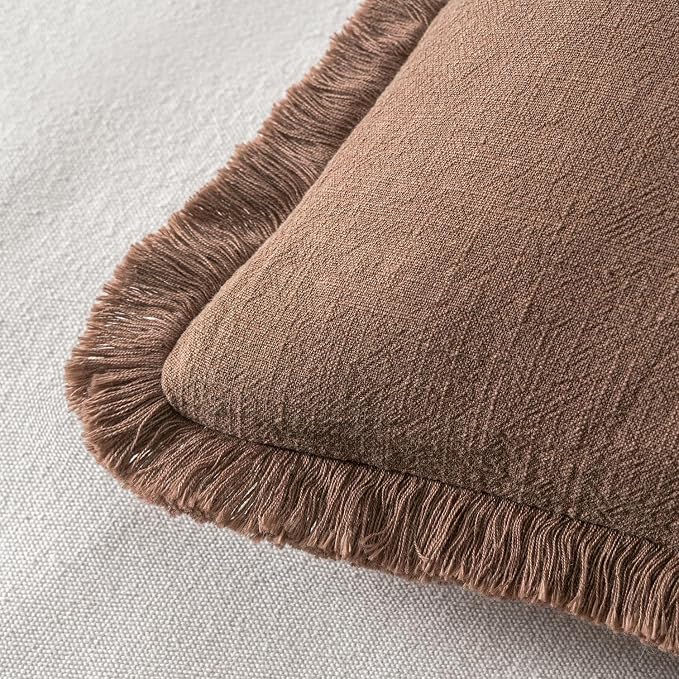 MIULEE Decorative Throw Pillow Covers Neutral Linen Fringe Throw Pillows Set of - Image 3