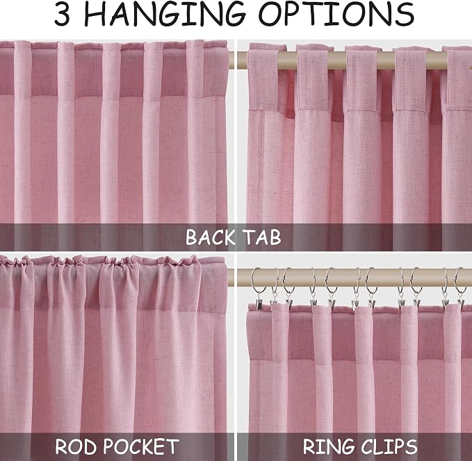 Rose Linen Curtains 84 Inch Long 2 Panel Set - Image 2