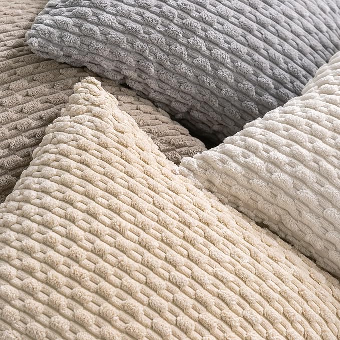 Set of 4 Beige Decorative Throw Pillow Covers 20x20 Inch Corduroy Pillow Covers - Image 4