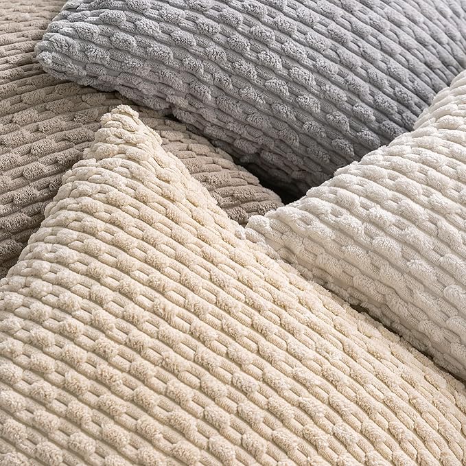 Set of 4 Beige Decorative Throw Pillow Covers 16x16 Inch Corduroy Pillow Covers - Image 4