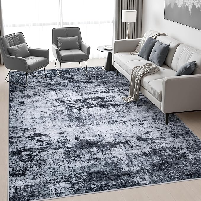 10x12 Area Rug Living Room: Modern Washable Indoor Carpet Black | - Image 5