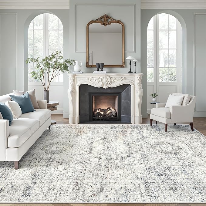 Soalmost 10x12 Area Rugs for Living Room Washable Rug Non-Slip Blue/Ivory | by Soalmost