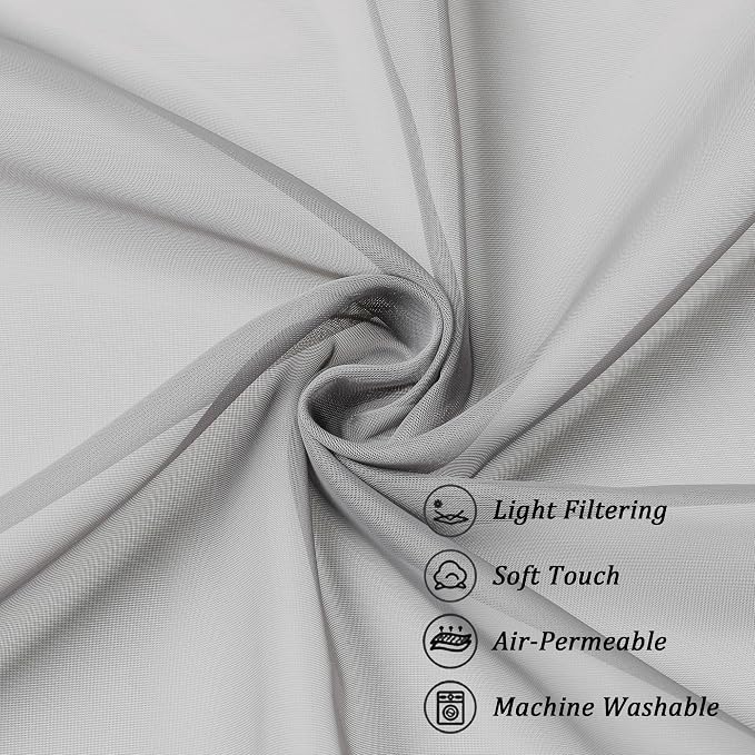 Chyhomenyc Light Grey Sheer Curtains 96 inches Long 2 Panels, Light Filtering - Image 9