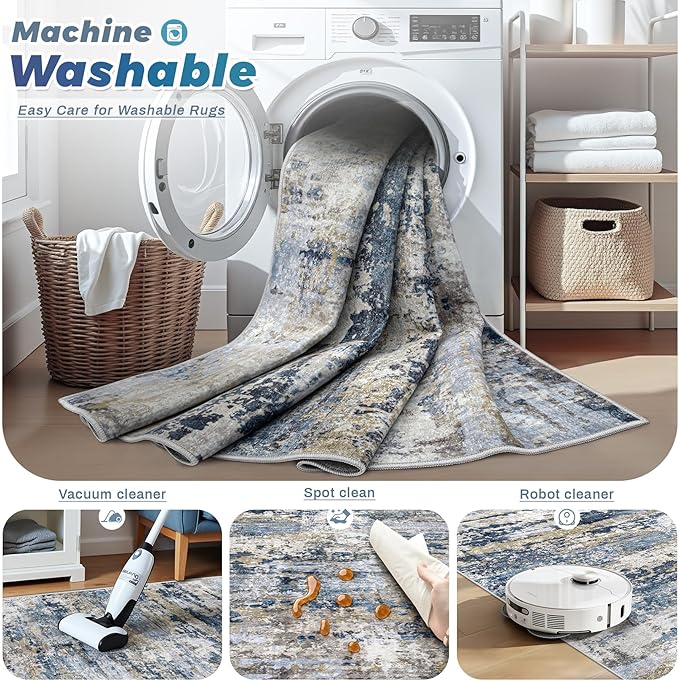 Area Rugs 6x9 for Living Room: Washable Rug Modern Abstract Neutral Soft - Image 3