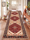 SERISSA Runner Rug for Hallways, Long Boho Rug Vintage Red Black Hallway Stair by SERISSAHomeDecorCollection