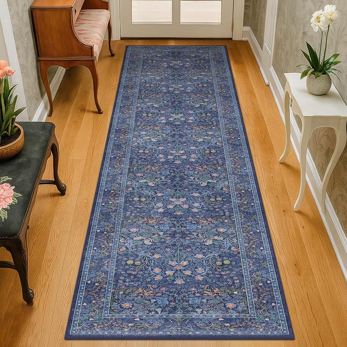 Dark Blue 2x8 Kitchen Runner Rugs - 8ft Long Machine Washable Hallway Runner - Image 3