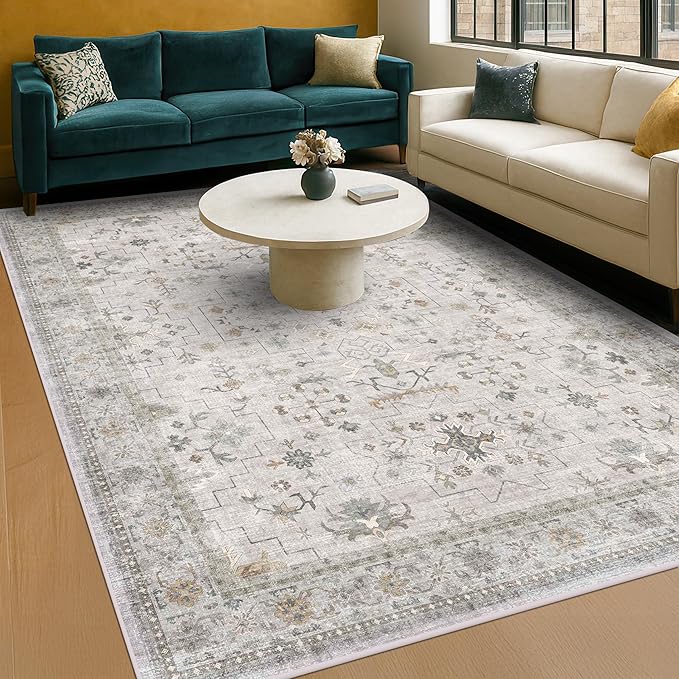 Hazo Haus Boho Light Grey Living Room Rug 6x9 by HazoHaus