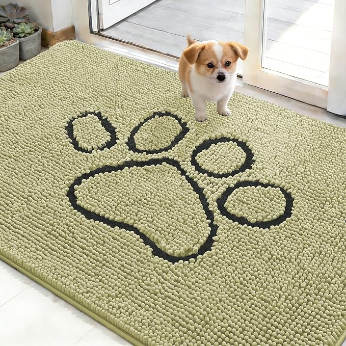 OLANLY Dog Door Mat for Muddy Paws 48x30, Paw Print Design, Absorbs Moisture by OLANLY
