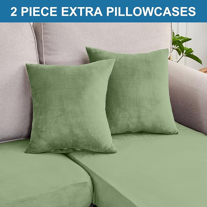 Couch Cover 4-Piece Elastic Velvet Couch Cushion Covers & Chaise Slipcovers - Image 8
