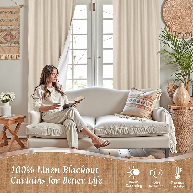 100% Blackout Linen Window Curtains - Image 3