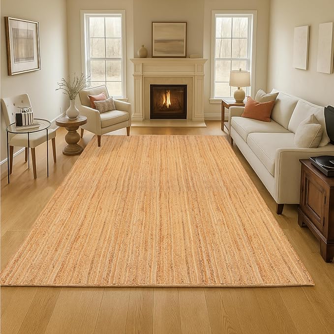 Hausattire Hand Woven Jute Braided Area Rug, 8’x10’ – Natural, Reversible Boho by Hausattire