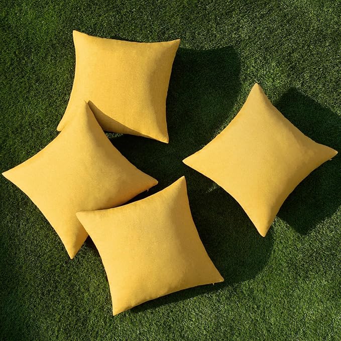 MIULEE Pack of 4 Decorative Outdoor Throw Pillow Covers Linen Waterproof Pillow - Image 4