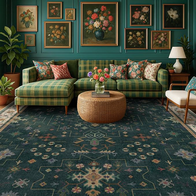 Hazo Haus Dark Green Vintage 8x10 Washable Rugs by HazoHaus