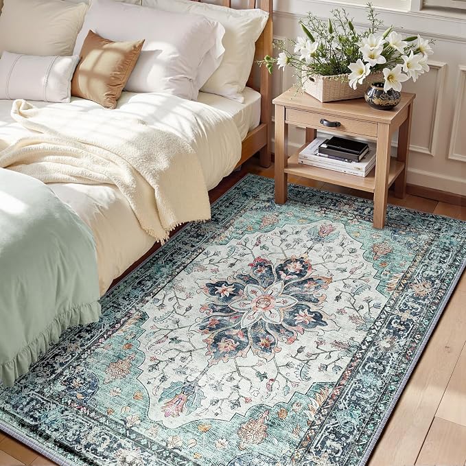 Area Rugs 6'x9' Washable Non-Slip, Floral Vintage Distress Print Pattern - Image 9