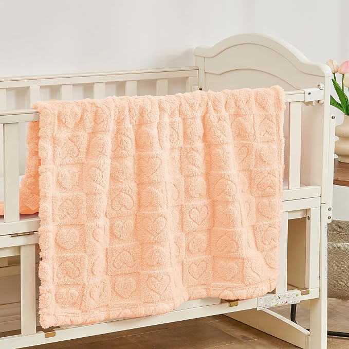 Yurhap Fleece Baby Blanket Heart Checkered, Ultra Soft Cozy Baby Blankets - Image 5
