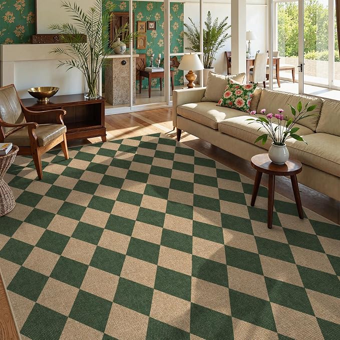 Lahome Colette Checkered Washable Rugs 8x10, Easy Jute Rug by Lahome