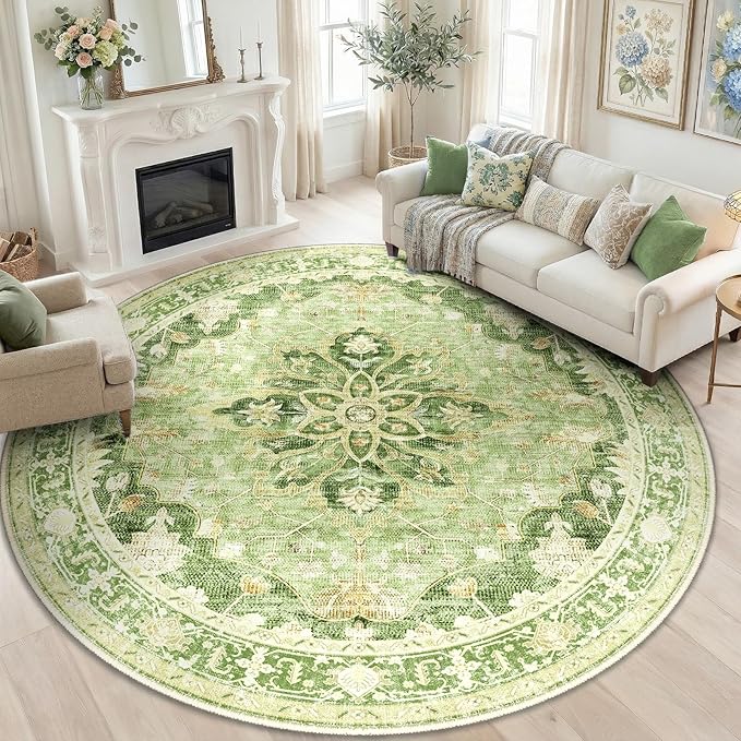 Area Rugs 8ft Washable Non-Slip, Floral Vintage Distress Print Pattern by RELEANY