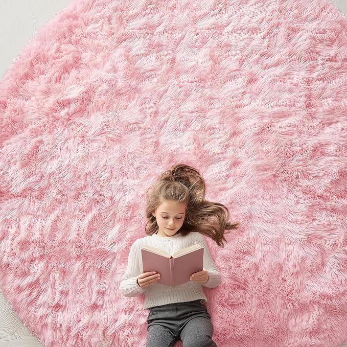 OLANLY Pink Round Rugs for Bedroom by OLANLY