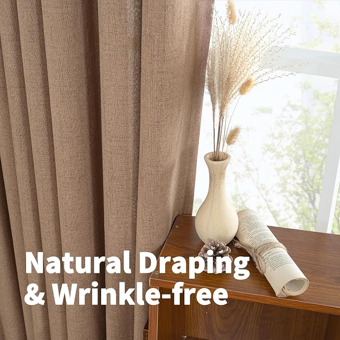 YoungsTex Linen Semi Sheer Curtains 42X48 Inch Length 2 Panels - Image 5