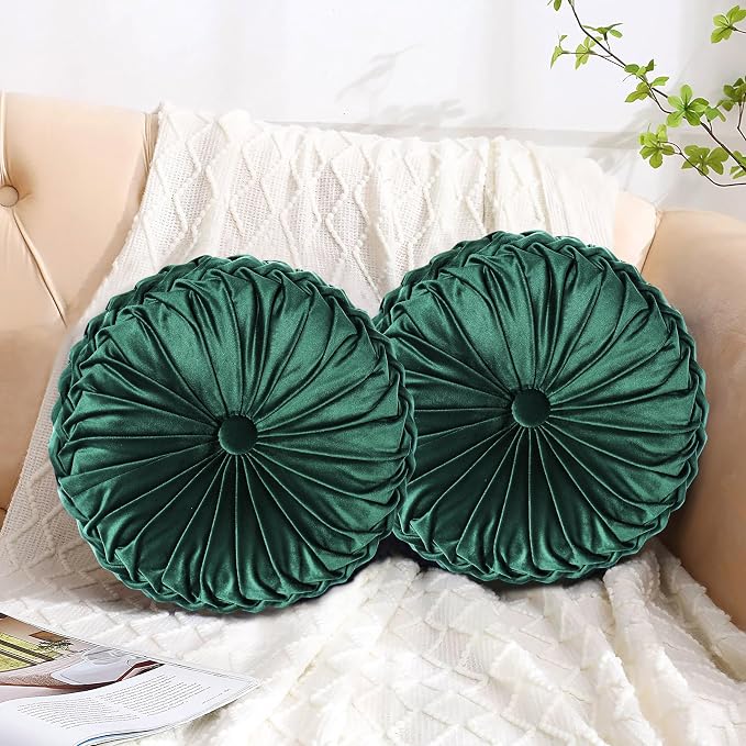HIG Set of 2 Decorative Round Pleated Throw Pillows, Classy Accent Pumpkin by HIG