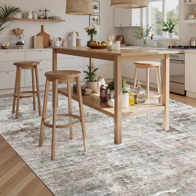 Abstract Rug 8x10 Large Living Room Rugs Neutral Modern Washable Area Rugs - Image 4