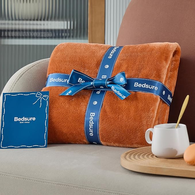 Bedsure GentleSoft Dark Orange Fleece Blanket King Size - Image 6