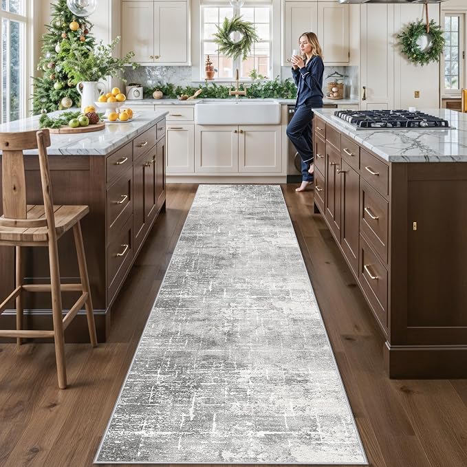Washable Long Hallway Runner Rug: Non-Slip 2'6x12 Kitchen Rugs Abstract by HYHAOYUNLAI