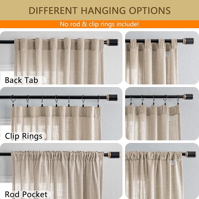 MYSKY HOME Boho Curtains Farmhouse Living Room Curtain Drapes, Light Filtering - Image 2