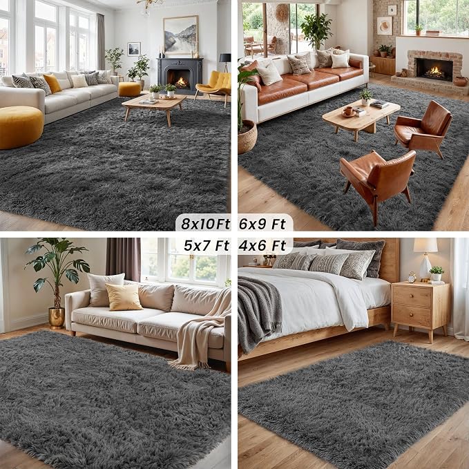 2x6 Bedside Area Rugs for Bedroom: Soft Fluffy Shag Gray Rug for Hallway - Image 6