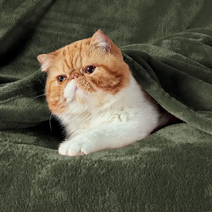 Bedsure Fleece Blankets King Size Oive Green - Image 2