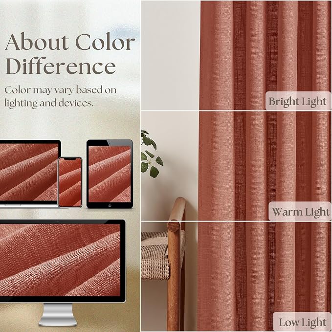 Firebrick Pleated Linen Curtains 96 Inches Long - Image 4