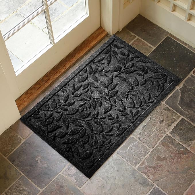 Black Leaves Outdoor Indoor Entrance Doormats, Absorbent Durable Heavy Duty - Image 3