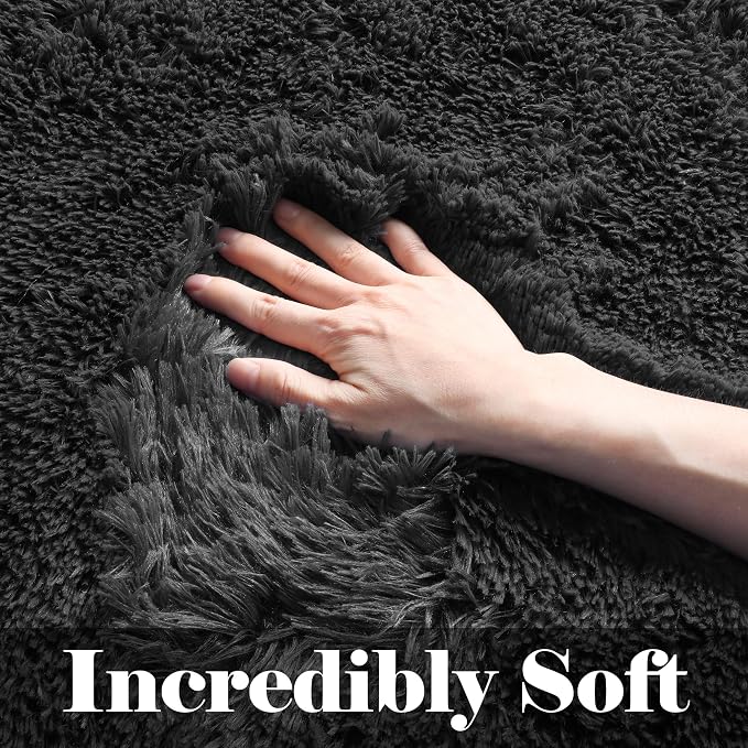 ONASAR Black Runner Rugs for Bedroom Living Room, 2x6 Bedside Fluffy Area Rug - Image 3