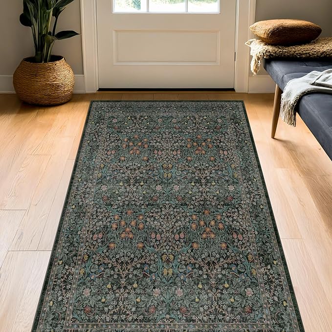 Vintage Floral Dark Green 3x5 Area Rugs - Image 8