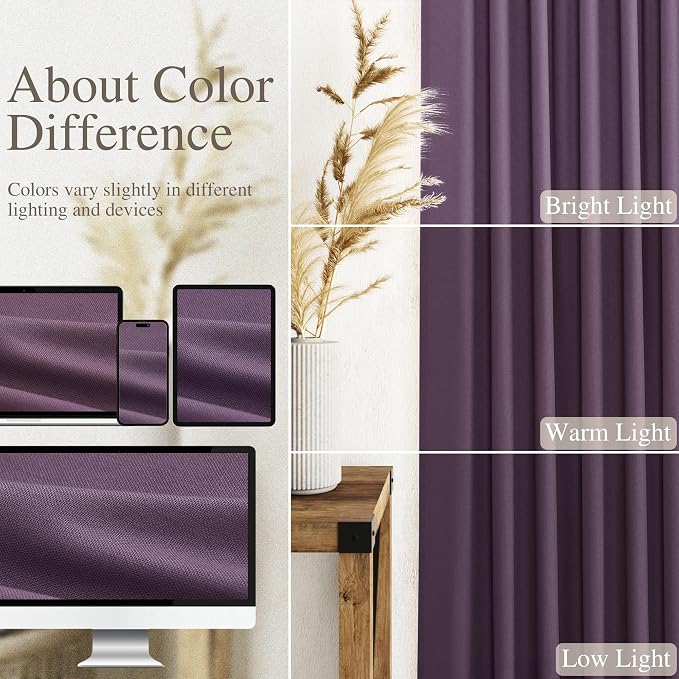 Nanspring Plum Linen Curtains 96 Inches Long 2 Panels Set - Image 3