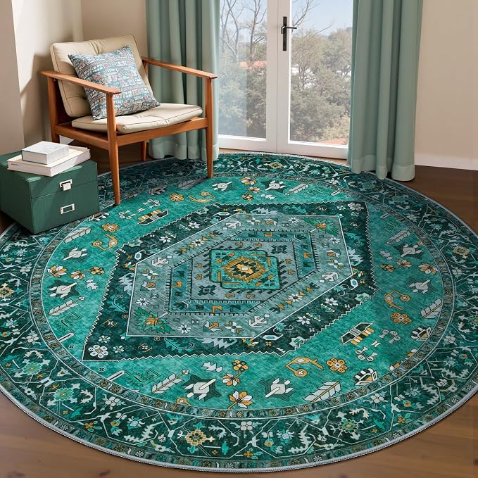 SERISSA Boho Round Area Rug, 5ft Washable Non-Slip Circle Rug, Ultra Soft by SERISSAHomeDecorCollection