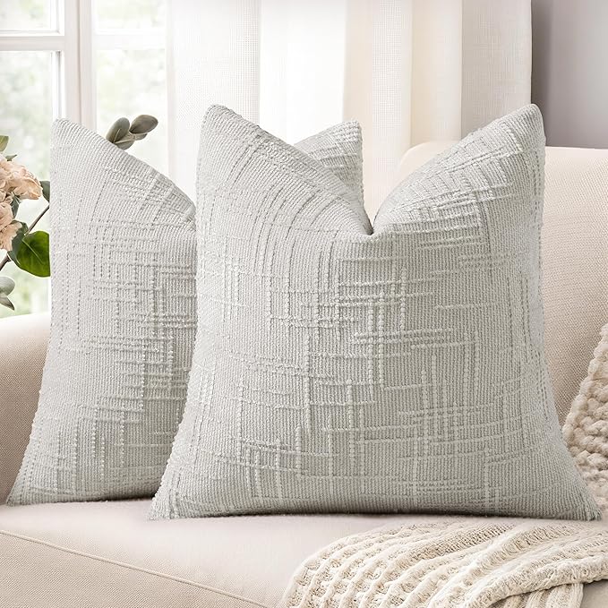 decorUhome Light Grey Chenille Throw Pillow Covers 18x18 Set of 2 Textured Soft by decorUhome