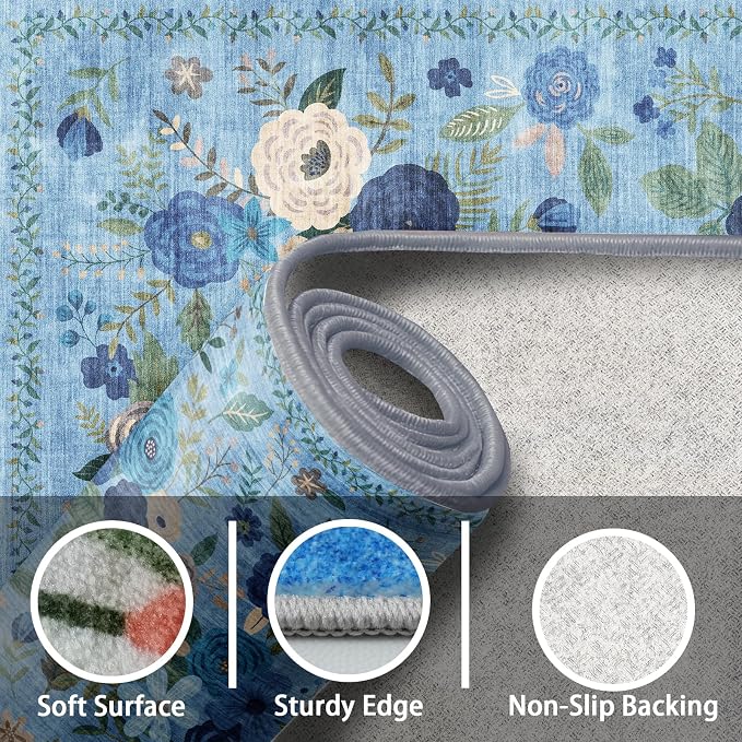 Floral Rug for Entryway, 2X3 Washable Kitchen Mat Ultra-Thin Soft, Non-Slip - Image 3