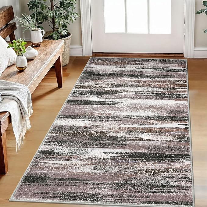 Lansny Modern Abstract Small Area Rug Indoor, Dark Light Brown White 3x5 by lansny